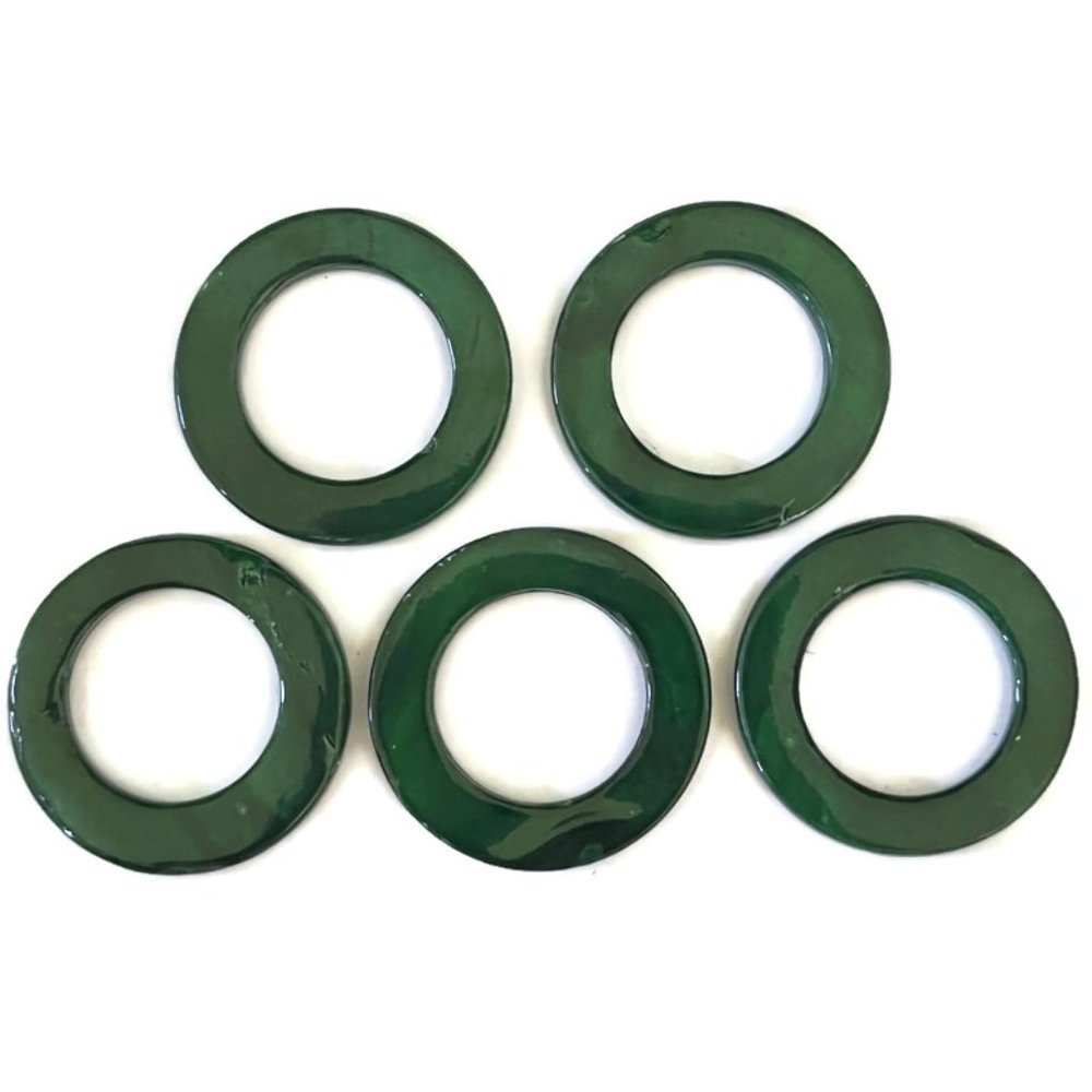 Large Green Mother of Pearl MOP Shell Flat Donut Ring Hoop Frame Beads 30mm (5)